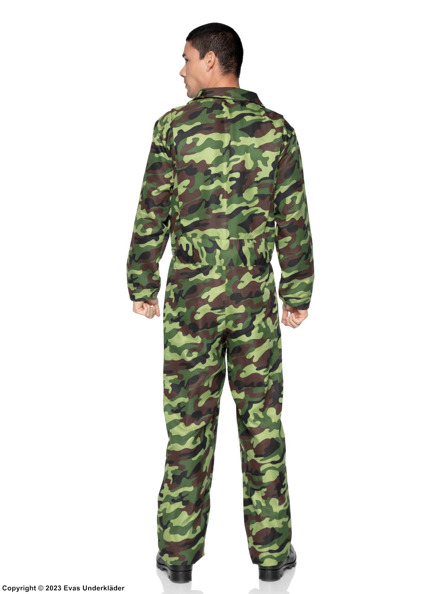 Male soldier, costume jumpsuit, long sleeves, front zipper, camouflage (pattern)